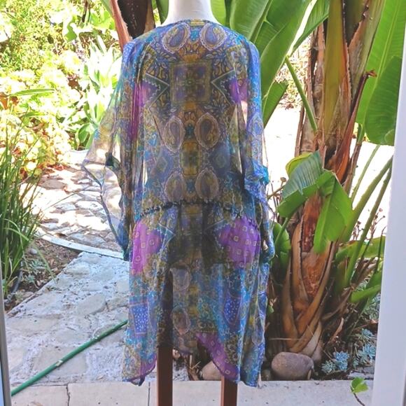 EXOTIC BEACH COVERUP Turqouise Sequins PLUS SIZE Paisely Gypsy Mirror One Size - Picture 9 of 10